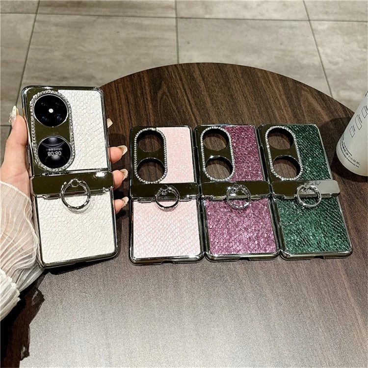 For Huawei Pocket 2 Case Fish Scale Texture Ring Holder PC Rhinestone Phone Cover