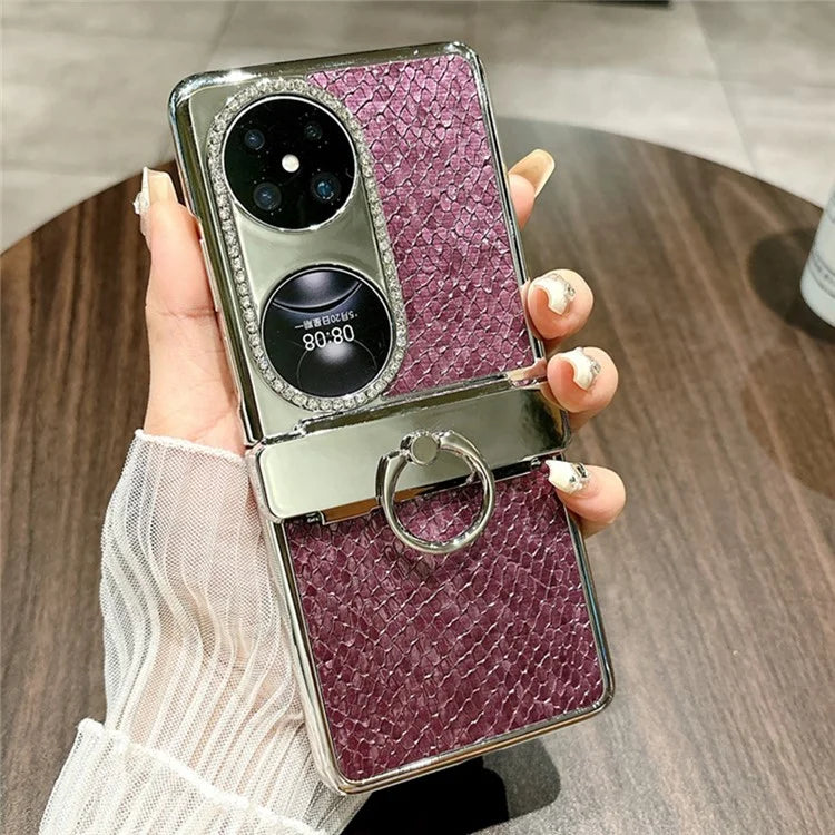 For Huawei Pocket 2 Case Fish Scale Texture Ring Holder PC Rhinestone Phone Cover