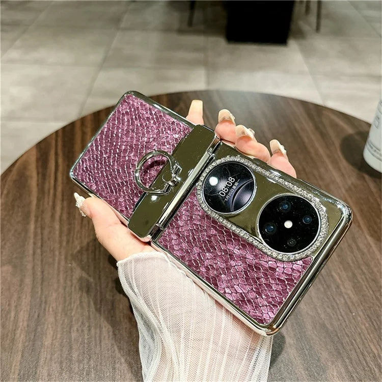 For Huawei Pocket 2 Case Fish Scale Texture Ring Holder PC Rhinestone Phone Cover