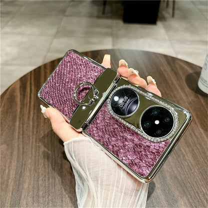 For Huawei Pocket 2 Case Fish Scale Texture Ring Holder PC Rhinestone Phone Cover