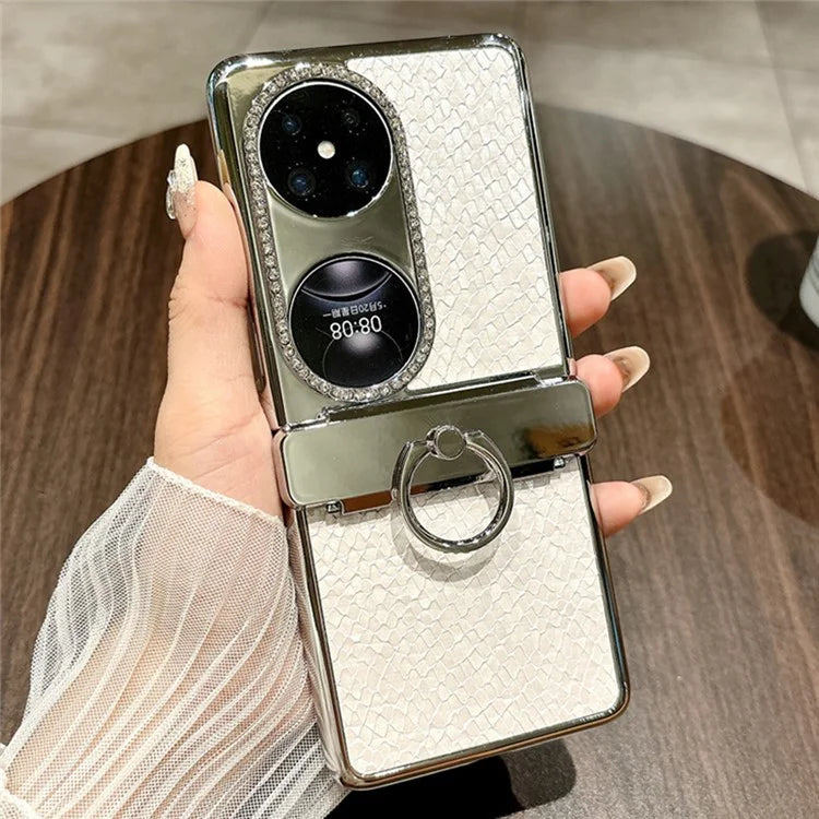 For Huawei Pocket 2 Case Fish Scale Texture Ring Holder PC Rhinestone Phone Cover