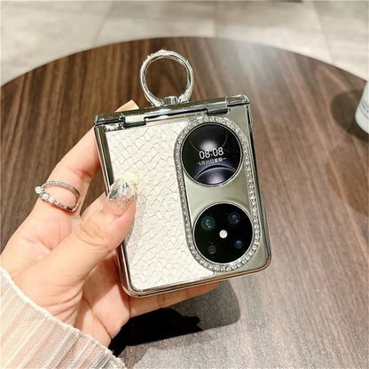 For Huawei Pocket 2 Case Fish Scale Texture Ring Holder PC Rhinestone Phone Cover
