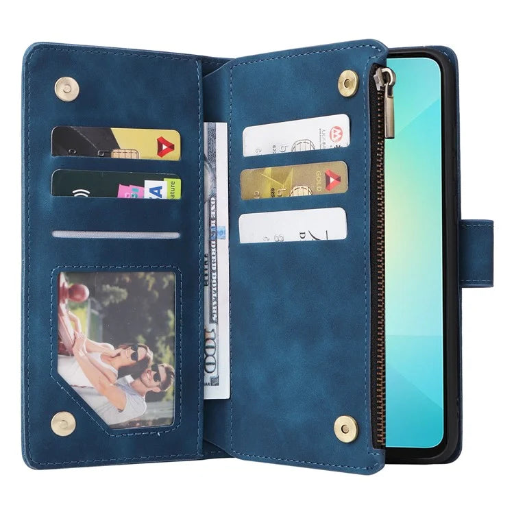 For Samsung Galaxy A06 Case Zipper Wallet Multiple Card Slots Leather Phone Cover