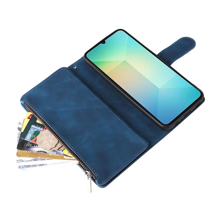 For Samsung Galaxy A06 Case Zipper Wallet Multiple Card Slots Leather Phone Cover