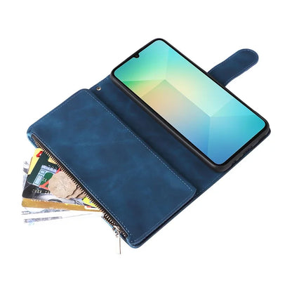For Samsung Galaxy A06 Case Zipper Wallet Multiple Card Slots Leather Phone Cover