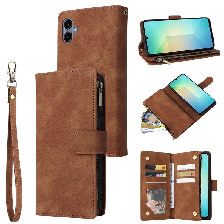 For Samsung Galaxy A06 Case Zipper Wallet Multiple Card Slots Leather Phone Cover