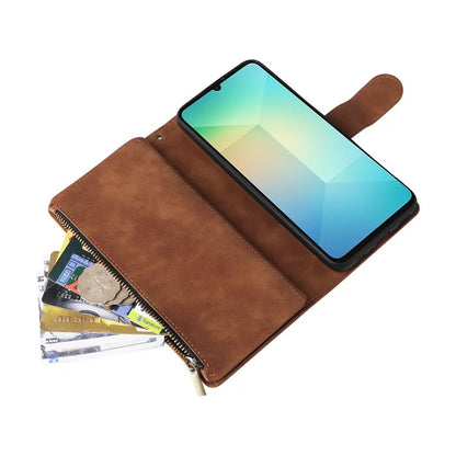 For Samsung Galaxy A06 Case Zipper Wallet Multiple Card Slots Leather Phone Cover