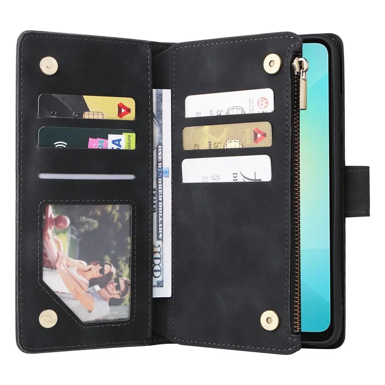 For Samsung Galaxy A06 Case Zipper Wallet Multiple Card Slots Leather Phone Cover