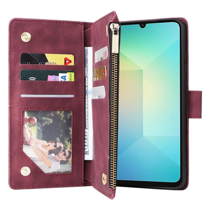 For Samsung Galaxy A06 Case Zipper Wallet Multiple Card Slots Leather Phone Cover