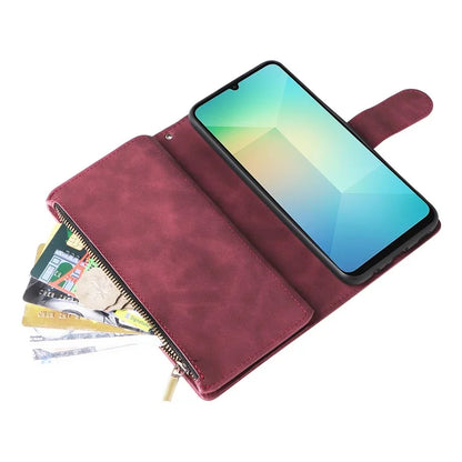 For Samsung Galaxy A06 Case Zipper Wallet Multiple Card Slots Leather Phone Cover