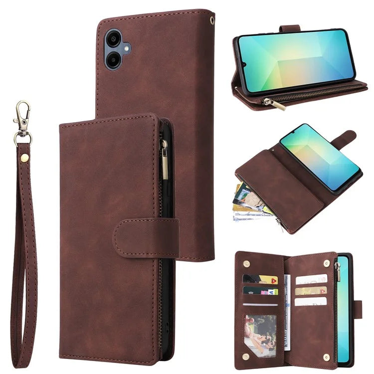 For Samsung Galaxy A06 Case Zipper Wallet Multiple Card Slots Leather Phone Cover