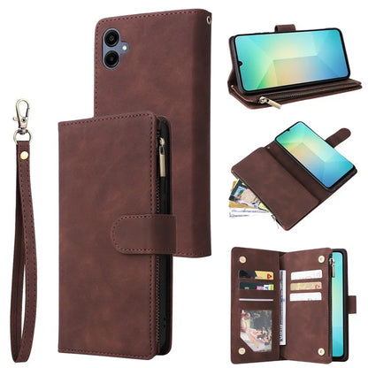 For Samsung Galaxy A06 Case Zipper Wallet Multiple Card Slots Leather Phone Cover