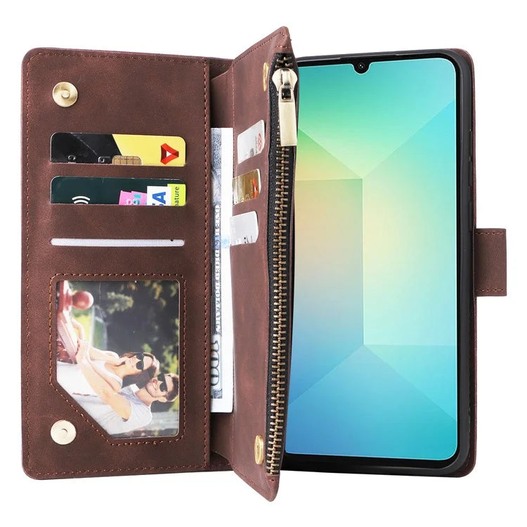 For Samsung Galaxy A06 Case Zipper Wallet Multiple Card Slots Leather Phone Cover