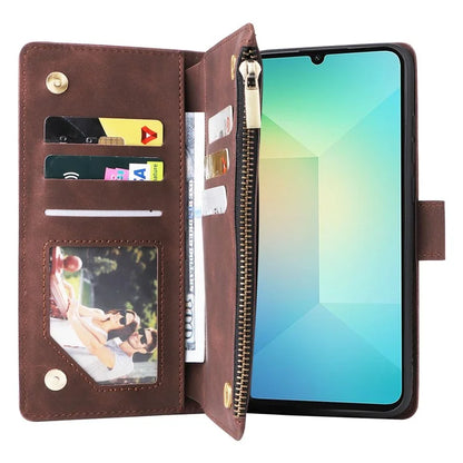 For Samsung Galaxy A06 Case Zipper Wallet Multiple Card Slots Leather Phone Cover