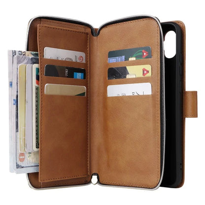 For Samsung Galaxy A06 Case Zipper Pocket PU Leather Phone Cover with Hand Strap