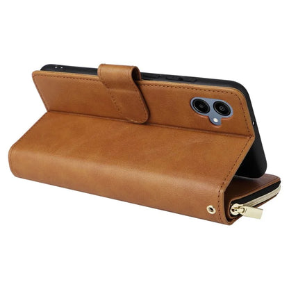 For Samsung Galaxy A06 Case Zipper Pocket PU Leather Phone Cover with Hand Strap