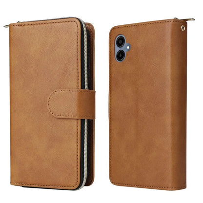For Samsung Galaxy A06 Case Zipper Pocket PU Leather Phone Cover with Hand Strap
