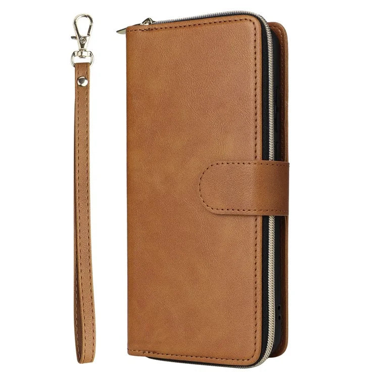 For Samsung Galaxy A06 Case Zipper Pocket PU Leather Phone Cover with Hand Strap