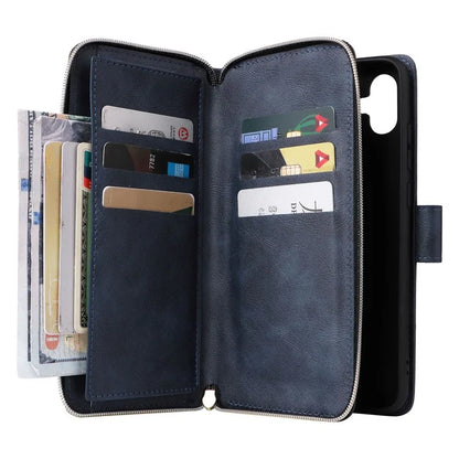 For Samsung Galaxy A06 Case Zipper Pocket PU Leather Phone Cover with Hand Strap