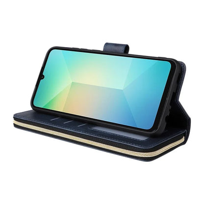 For Samsung Galaxy A06 Case Zipper Pocket PU Leather Phone Cover with Hand Strap
