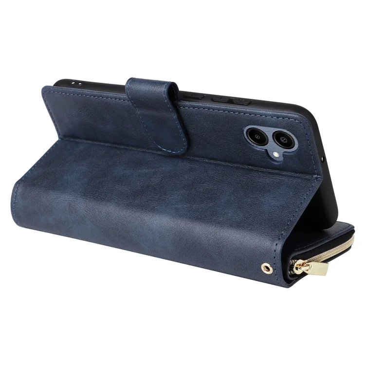 For Samsung Galaxy A06 Case Zipper Pocket PU Leather Phone Cover with Hand Strap