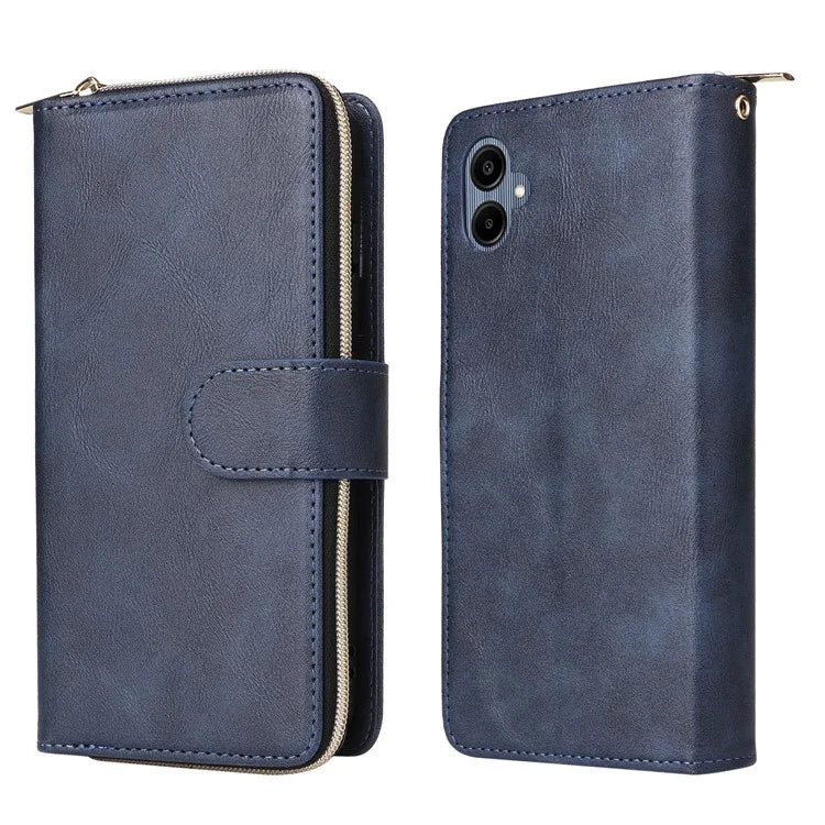 For Samsung Galaxy A06 Case Zipper Pocket PU Leather Phone Cover with Hand Strap