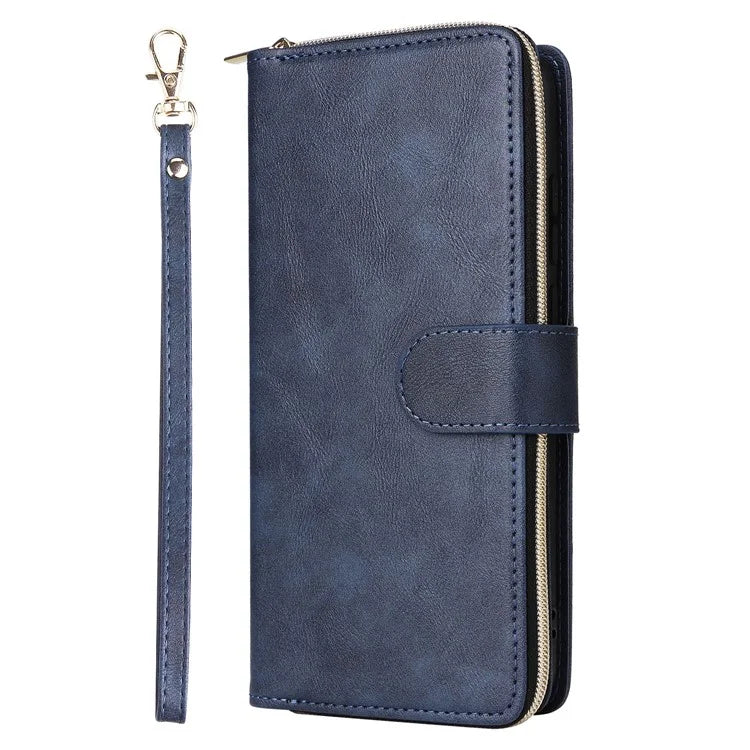 For Samsung Galaxy A06 Case Zipper Pocket PU Leather Phone Cover with Hand Strap