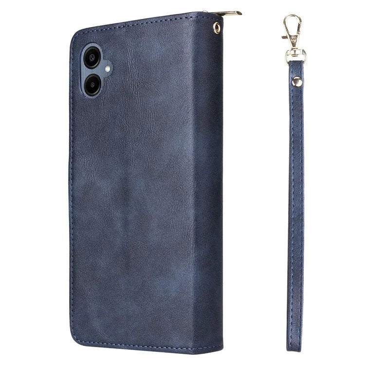 For Samsung Galaxy A06 Case Zipper Pocket PU Leather Phone Cover with Hand Strap