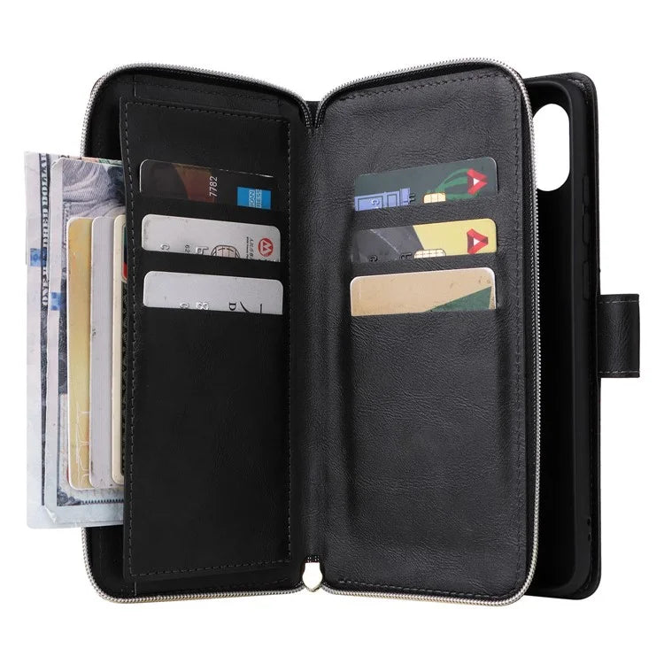 For Samsung Galaxy A06 Case Zipper Pocket PU Leather Phone Cover with Hand Strap
