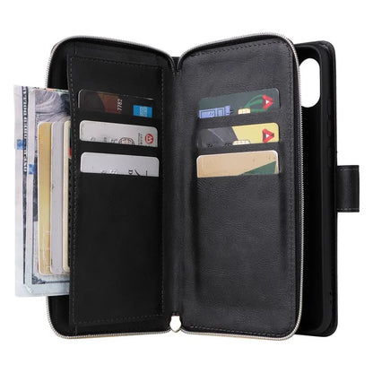 For Samsung Galaxy A06 Case Zipper Pocket PU Leather Phone Cover with Hand Strap