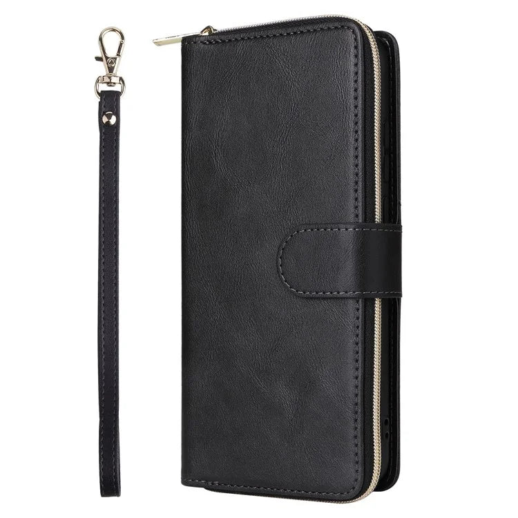 For Samsung Galaxy A06 Case Zipper Pocket PU Leather Phone Cover with Hand Strap