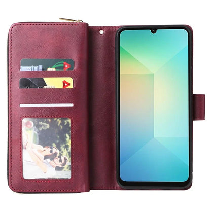 For Samsung Galaxy A06 Case Zipper Pocket PU Leather Phone Cover with Hand Strap