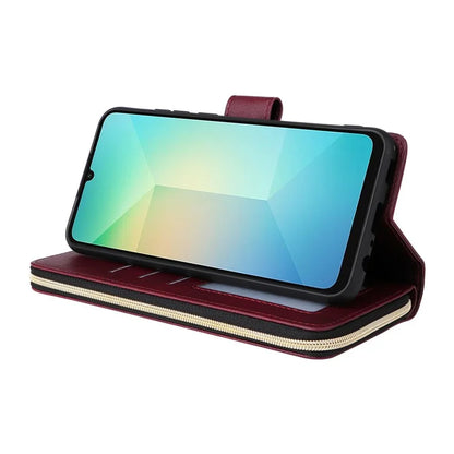 For Samsung Galaxy A06 Case Zipper Pocket PU Leather Phone Cover with Hand Strap