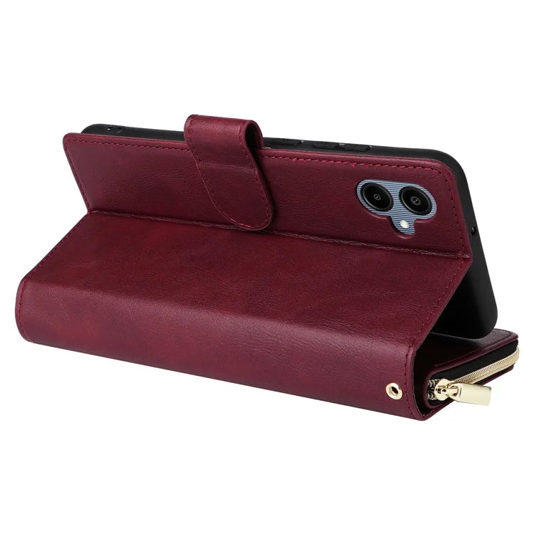 For Samsung Galaxy A06 Case Zipper Pocket PU Leather Phone Cover with Hand Strap
