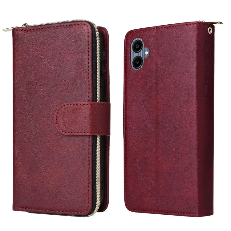 For Samsung Galaxy A06 Case Zipper Pocket PU Leather Phone Cover with Hand Strap