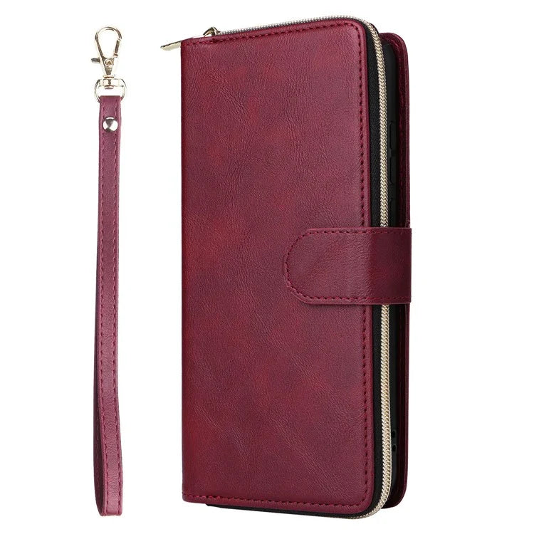 For Samsung Galaxy A06 Case Zipper Pocket PU Leather Phone Cover with Hand Strap