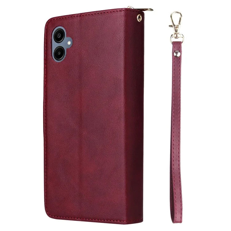 For Samsung Galaxy A06 Case Zipper Pocket PU Leather Phone Cover with Hand Strap