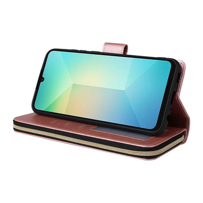 For Samsung Galaxy A06 Case Zipper Pocket PU Leather Phone Cover with Hand Strap