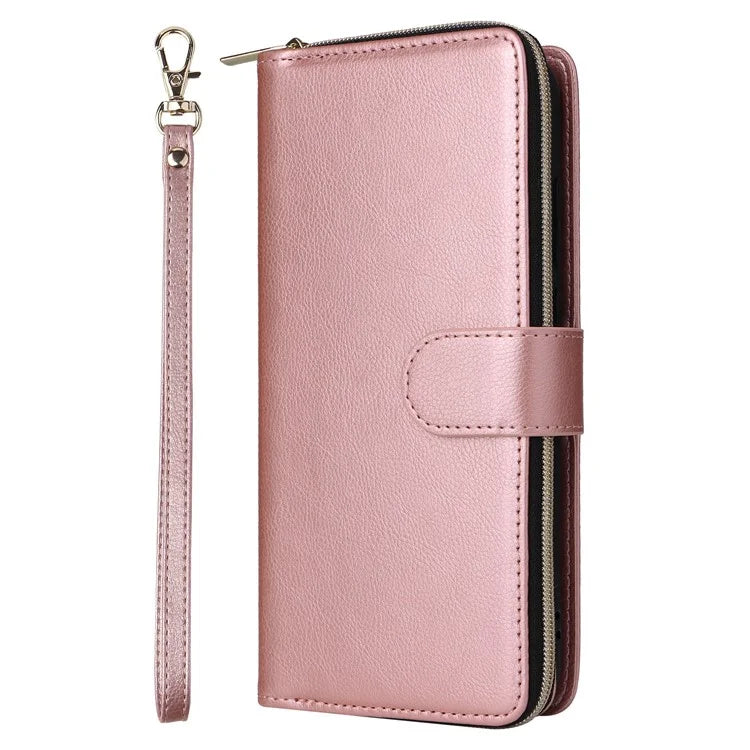For Samsung Galaxy A06 Case Zipper Pocket PU Leather Phone Cover with Hand Strap