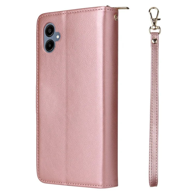 For Samsung Galaxy A06 Case Zipper Pocket PU Leather Phone Cover with Hand Strap