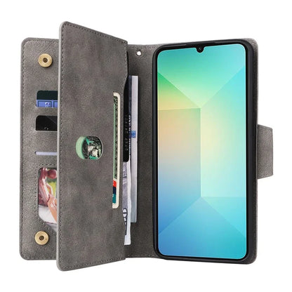 For Samsung Galaxy A06 Case Zipper Wallet Leather Stand Phone Cover Rivet Decor