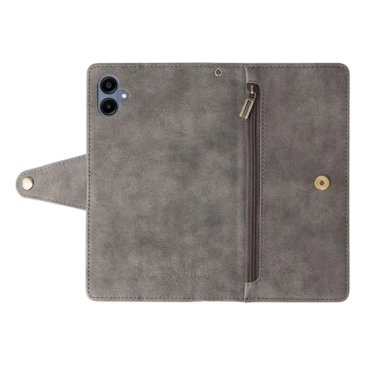 For Samsung Galaxy A06 Case Zipper Wallet Leather Stand Phone Cover Rivet Decor