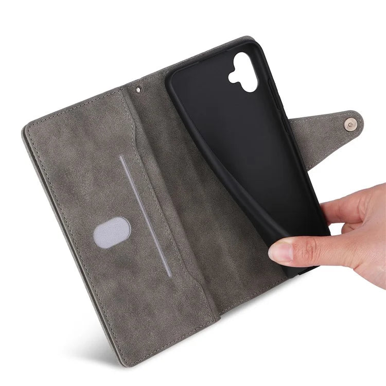 For Samsung Galaxy A06 Case Zipper Wallet Leather Stand Phone Cover Rivet Decor