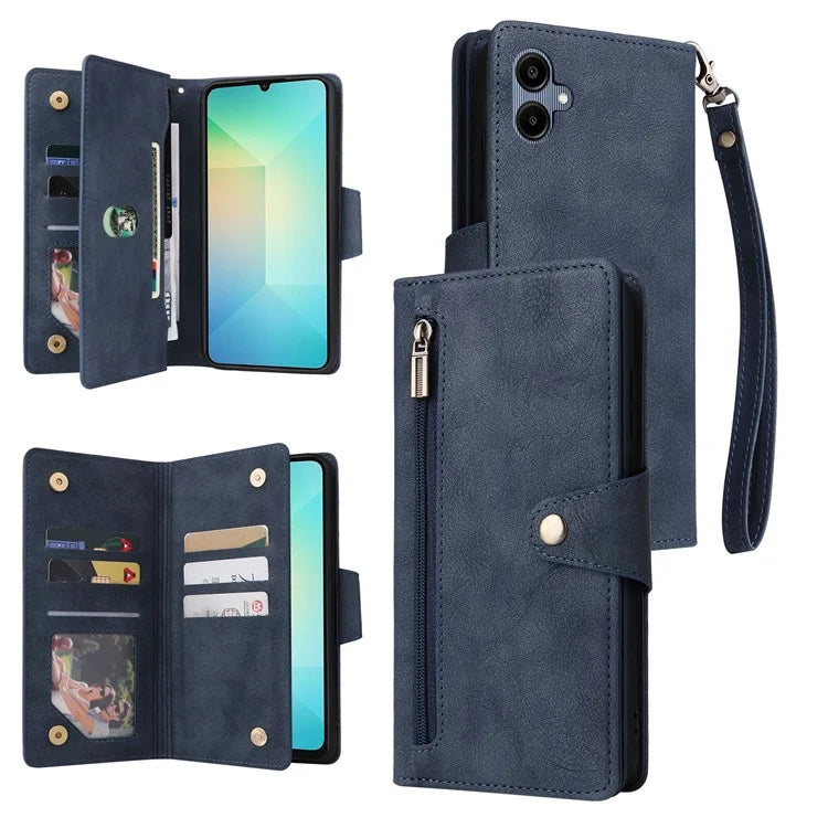 For Samsung Galaxy A06 Case Zipper Wallet Leather Stand Phone Cover Rivet Decor
