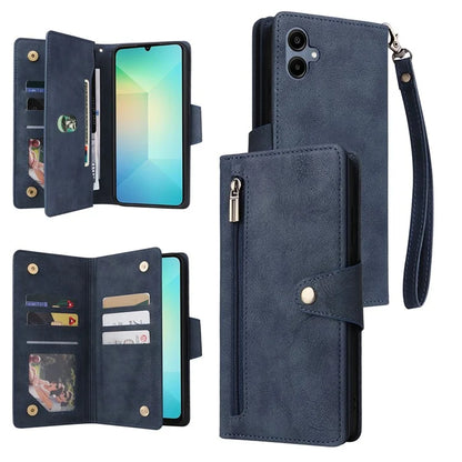 For Samsung Galaxy A06 Case Zipper Wallet Leather Stand Phone Cover Rivet Decor