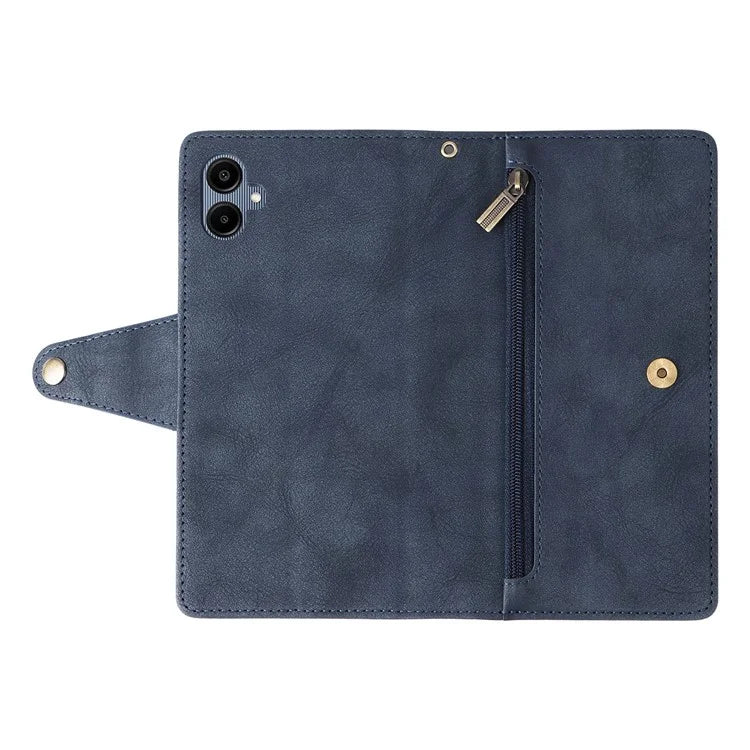 For Samsung Galaxy A06 Case Zipper Wallet Leather Stand Phone Cover Rivet Decor