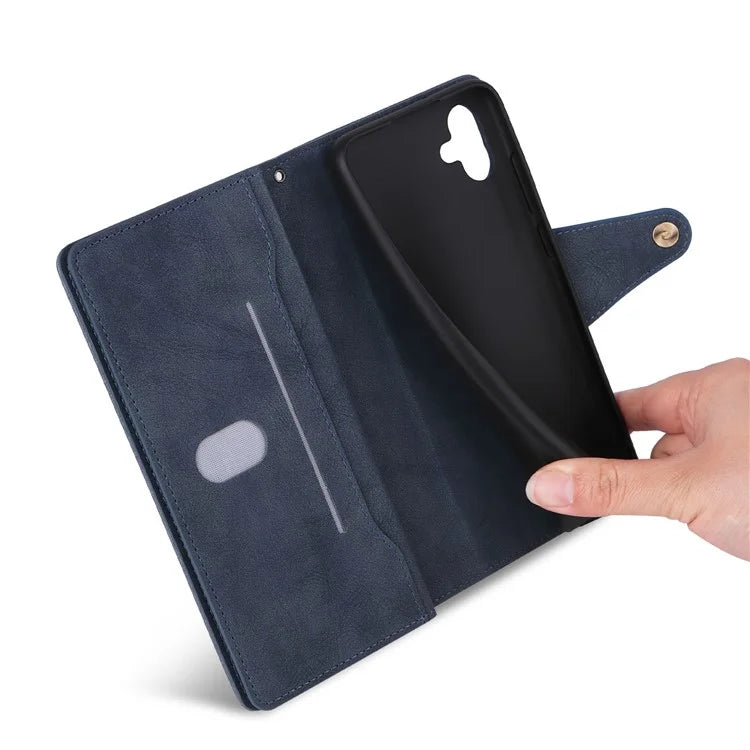 For Samsung Galaxy A06 Case Zipper Wallet Leather Stand Phone Cover Rivet Decor