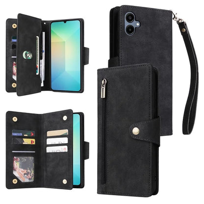 For Samsung Galaxy A06 Case Zipper Wallet Leather Stand Phone Cover Rivet Decor