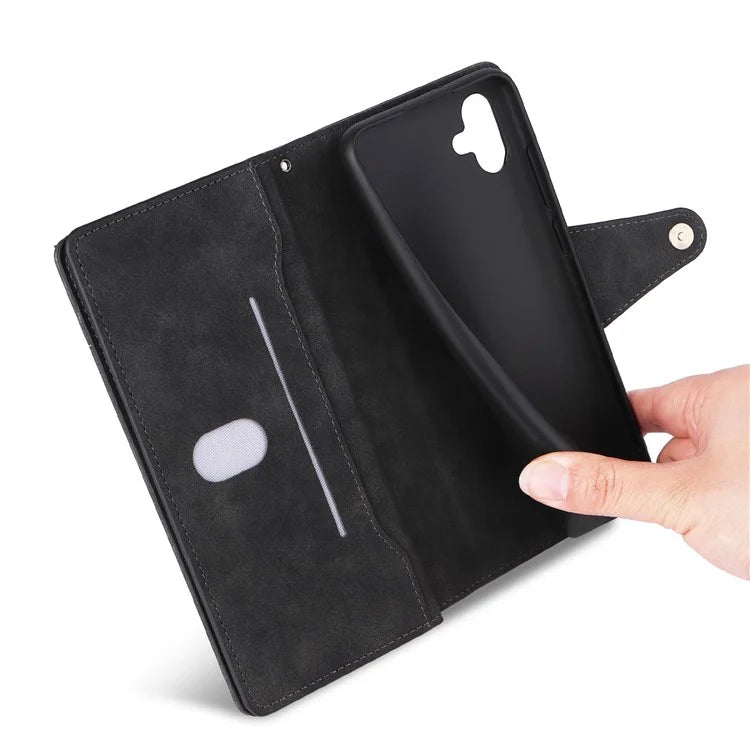 For Samsung Galaxy A06 Case Zipper Wallet Leather Stand Phone Cover Rivet Decor