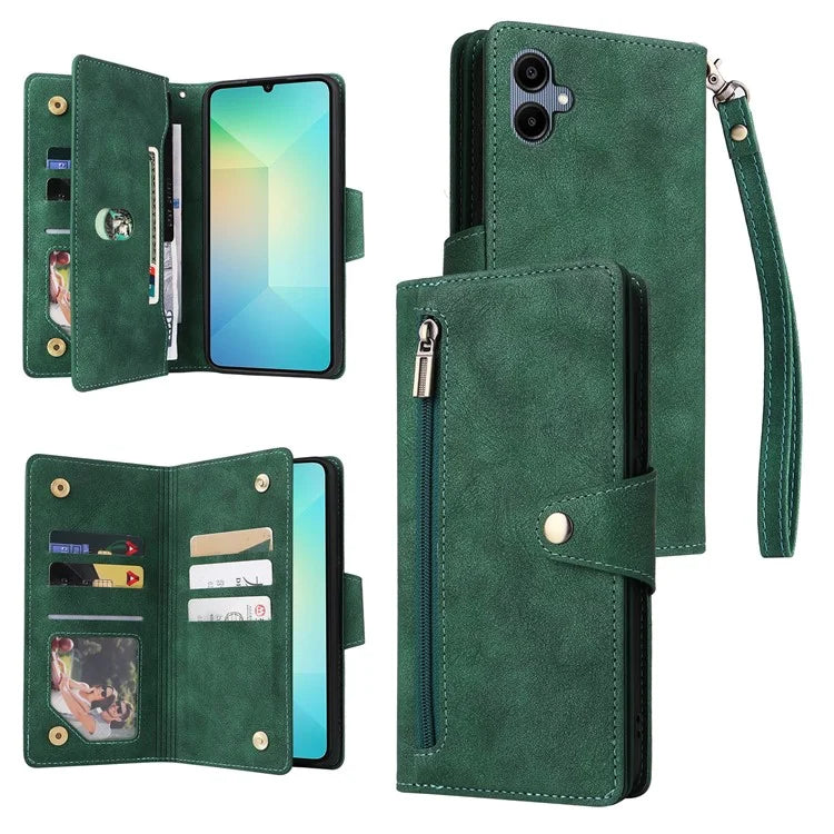 For Samsung Galaxy A06 Case Zipper Wallet Leather Stand Phone Cover Rivet Decor